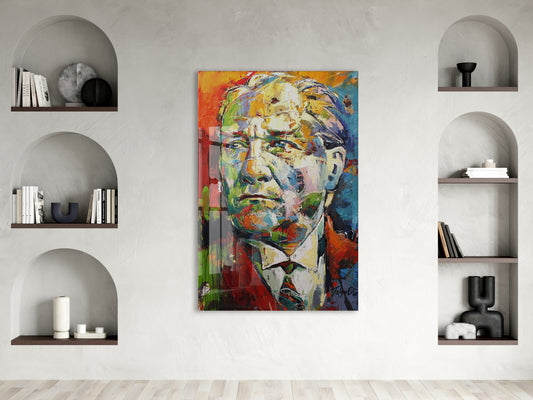 Sanatsal Mustafa Kemal Atatürk Portre Cam Tablo | Premium UV Baskılı Temperli Cam -PeonyAta1328