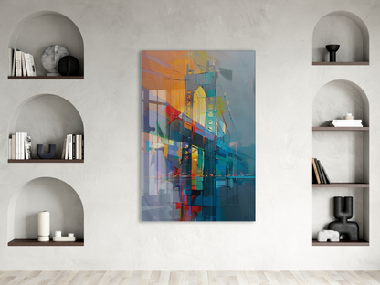 Modern Şehrin Ritmi – Soyut Mimari ve Işık Temalı Cam Tablo- Peony048