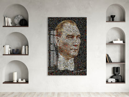 Atatürk Mozaik Cam Tablo | Binlerce Fotoğraftan Oluşan Atatürk Portresi, Modern ve Anlamlı Duvar Dekoru, UV Baskı Temperli Cam PeonyAta047