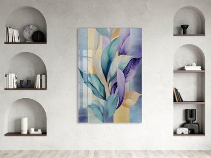 Modern Soyut Yaprak Desenli Cam Tablo – Mavi Mor Tonlu Dekoratif Cam  Duvar Tablosu - Peony073