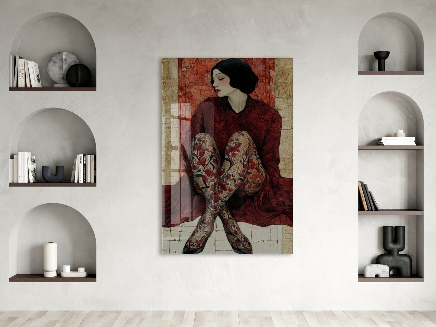 “İçe Dönüş” – Zamansız Kadın Figürlü Cam Duvar Dekoru - Peony064