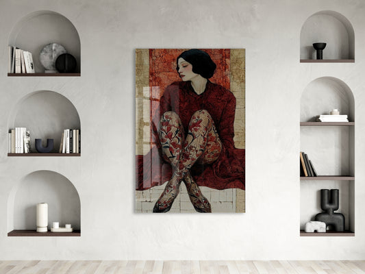 “İçe Dönüş” – Zamansız Kadın Figürlü Cam Duvar Dekoru - Peony064