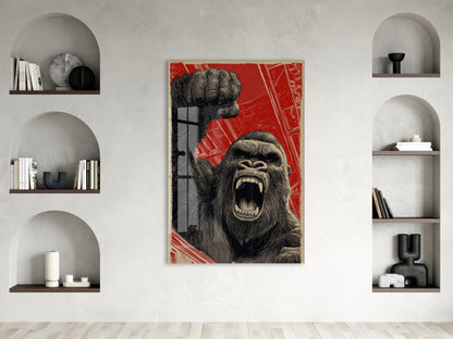 King Kong Cam Duvar Tablosu – Öfkeli Maymun Retro Tasarım- Peony132