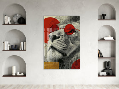 Lider Ruhlu Aslan Cam Tablo – Kırmızı Detaylı Modern Pop Art Duvar Dekoru - Peony080