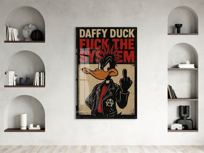 Daffy Duck Fuck The System Cam Tablo – Punk Temalı Duvar Dekorasyonu - Peony109