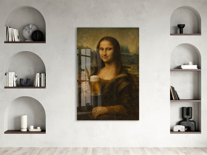 Bar Köşesine Özel Mizahi Cam Tablo – Klasik Sanat Modern Dokunuş - Peony092