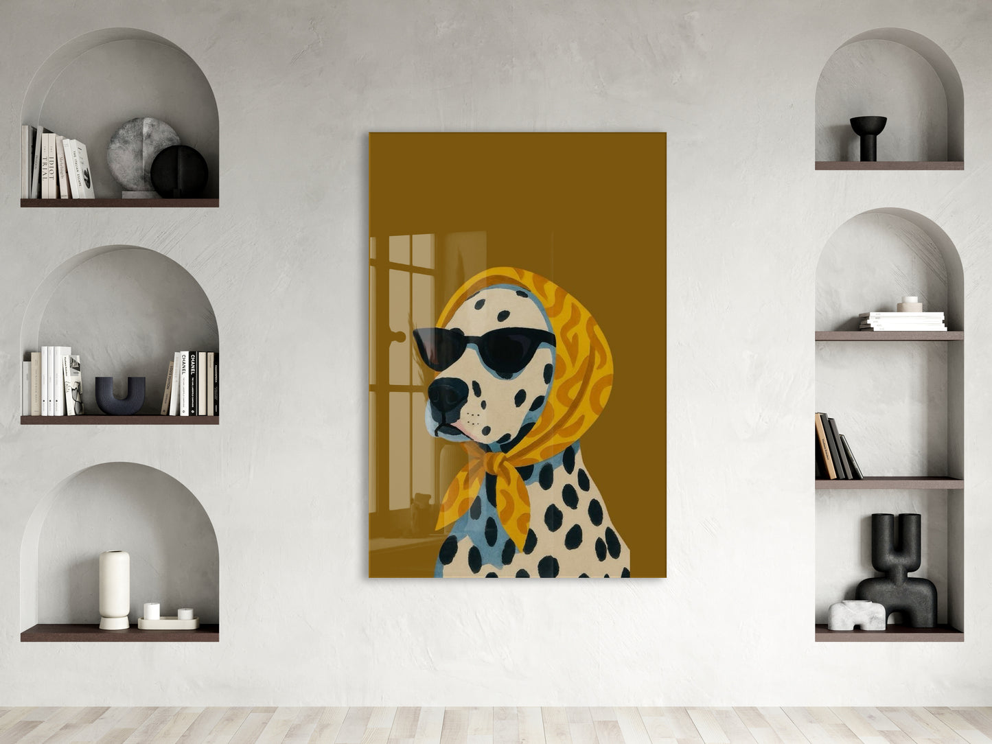 Retro Stil Köpek Tablosu – Hardal Zeminli Dekoratif Baskı - Peony126