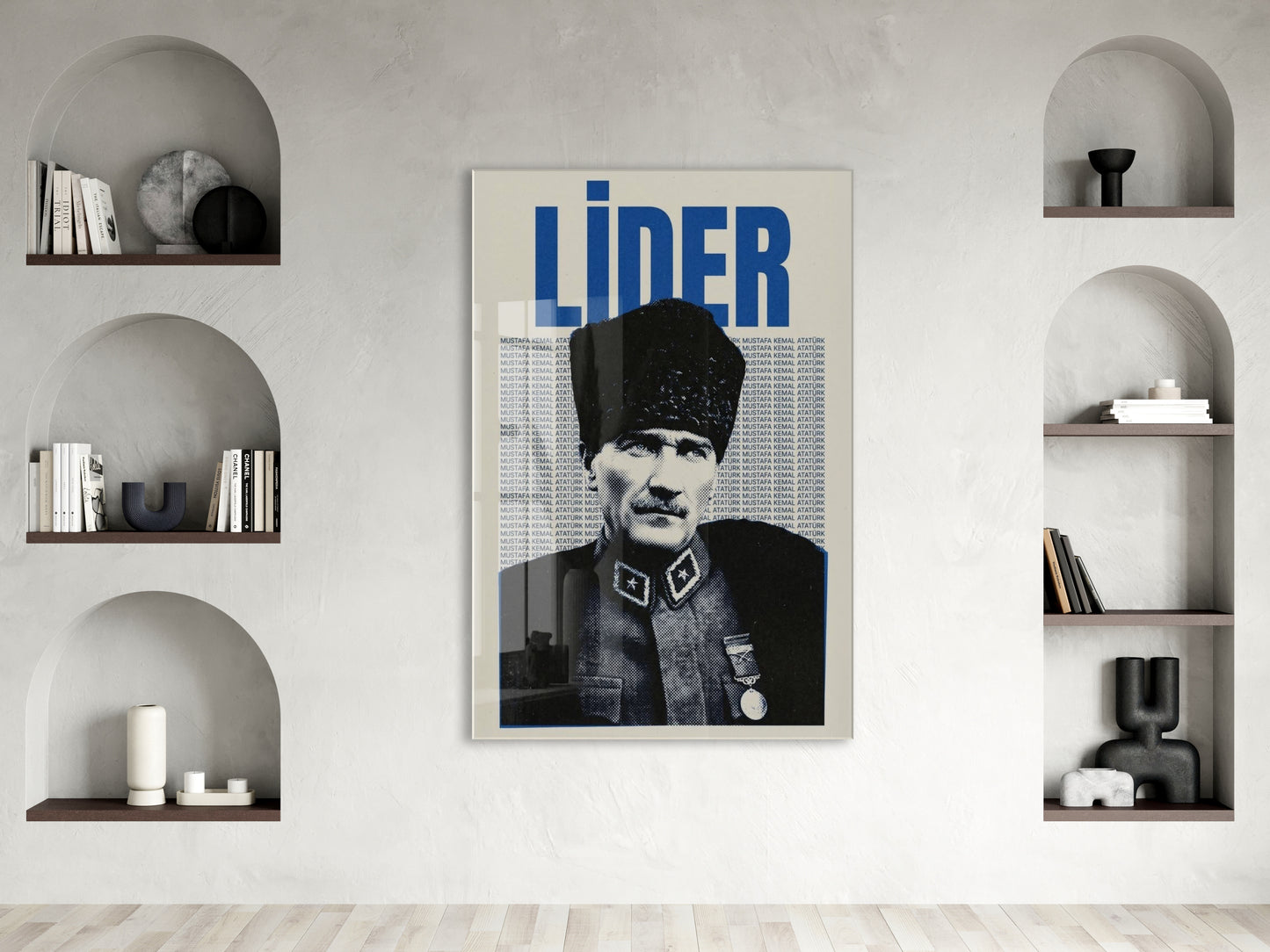 Mustafa Kemal Atatürk Lider Cam Tablo – Vintage Tasarım Atatürk Duvar Dekoru -PeonyAta071