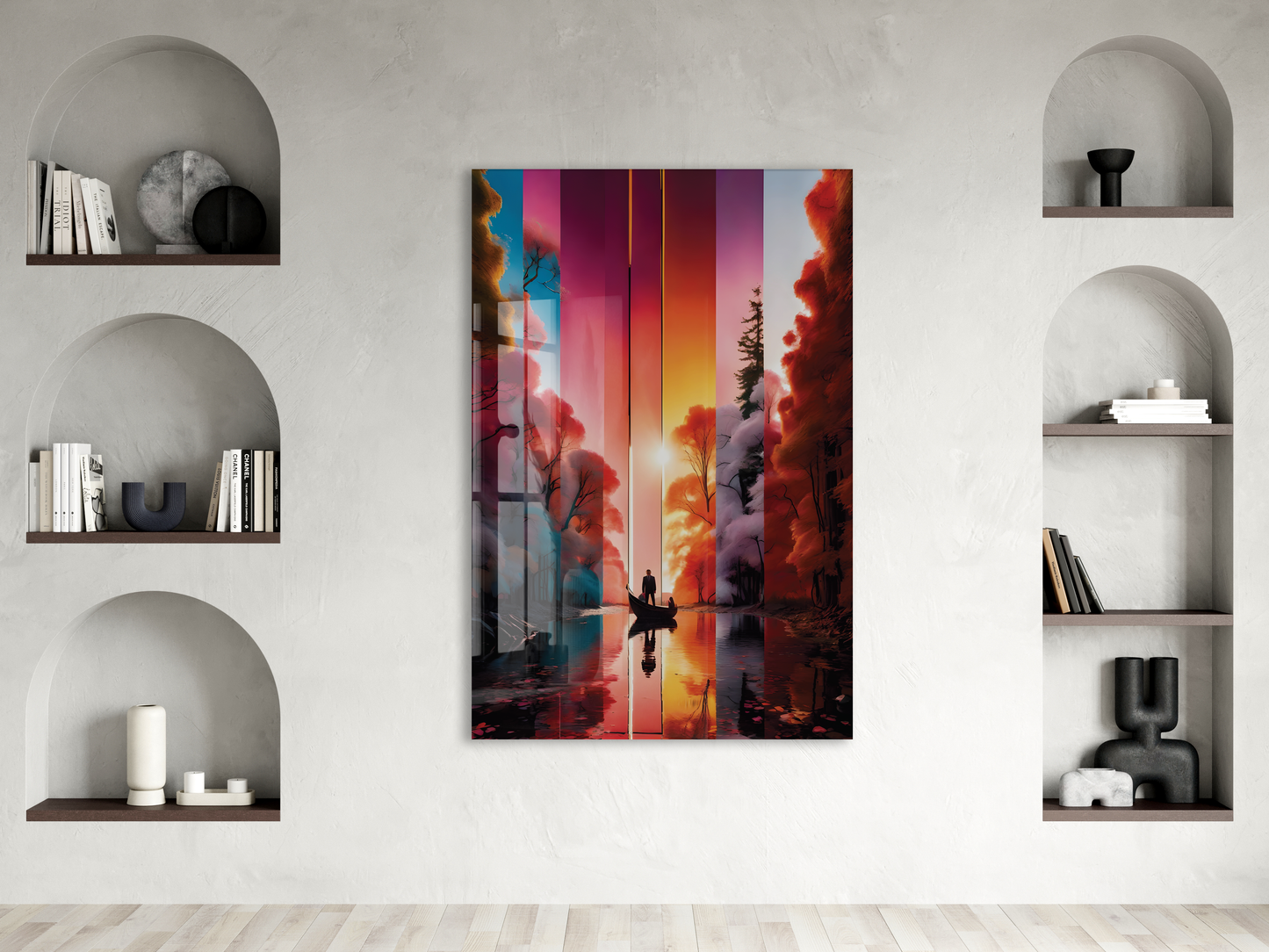 Modern Soyut Gün Batımı Yolculuk Cam Tablo – Renk Geçişli Doğa Temalı Sanatsal UV Baskılı Temperli Cam Duvar Tablosu - Peony020