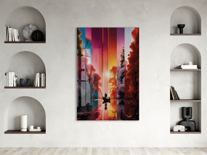 Modern Soyut Gün Batımı Yolculuk Cam Tablo – Renk Geçişli Doğa Temalı Sanatsal UV Baskılı Temperli Cam Duvar Tablosu - Peony020