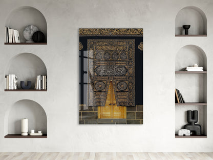 Kabe Kapısı Hat Sanatı Cam Tablo – Altın Detaylı İslami Duvar Dekoru Tasarımı - PeonyDini156