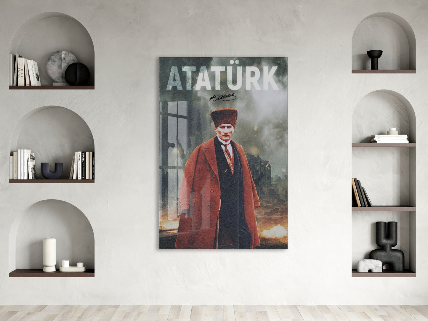 Mustafa Kemal Atatürk – Modern Poster Tarzı Cam Duvar Dekoru-PeonyAta078