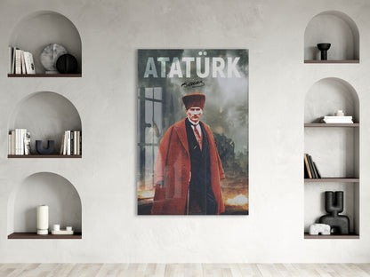 Mustafa Kemal Atatürk – Modern Poster Tarzı Cam Duvar Dekoru-PeonyAta078