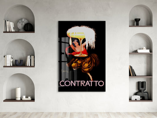 Contratto Vintage Cam Tablo | Art Deco Kokteyl Posteri UV Baskılı Temperli Cam Duvar Dekoru - Peony153