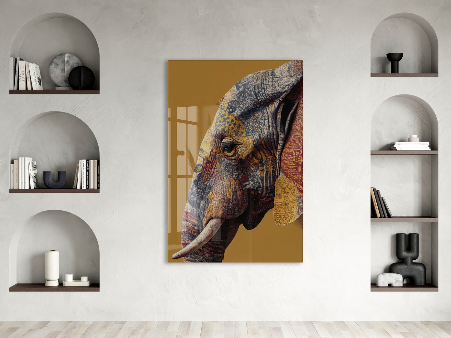 Bohem Stil Fil İllüstrasyonu – Hardal Fonlu Dekoratif Tabl - Peony118