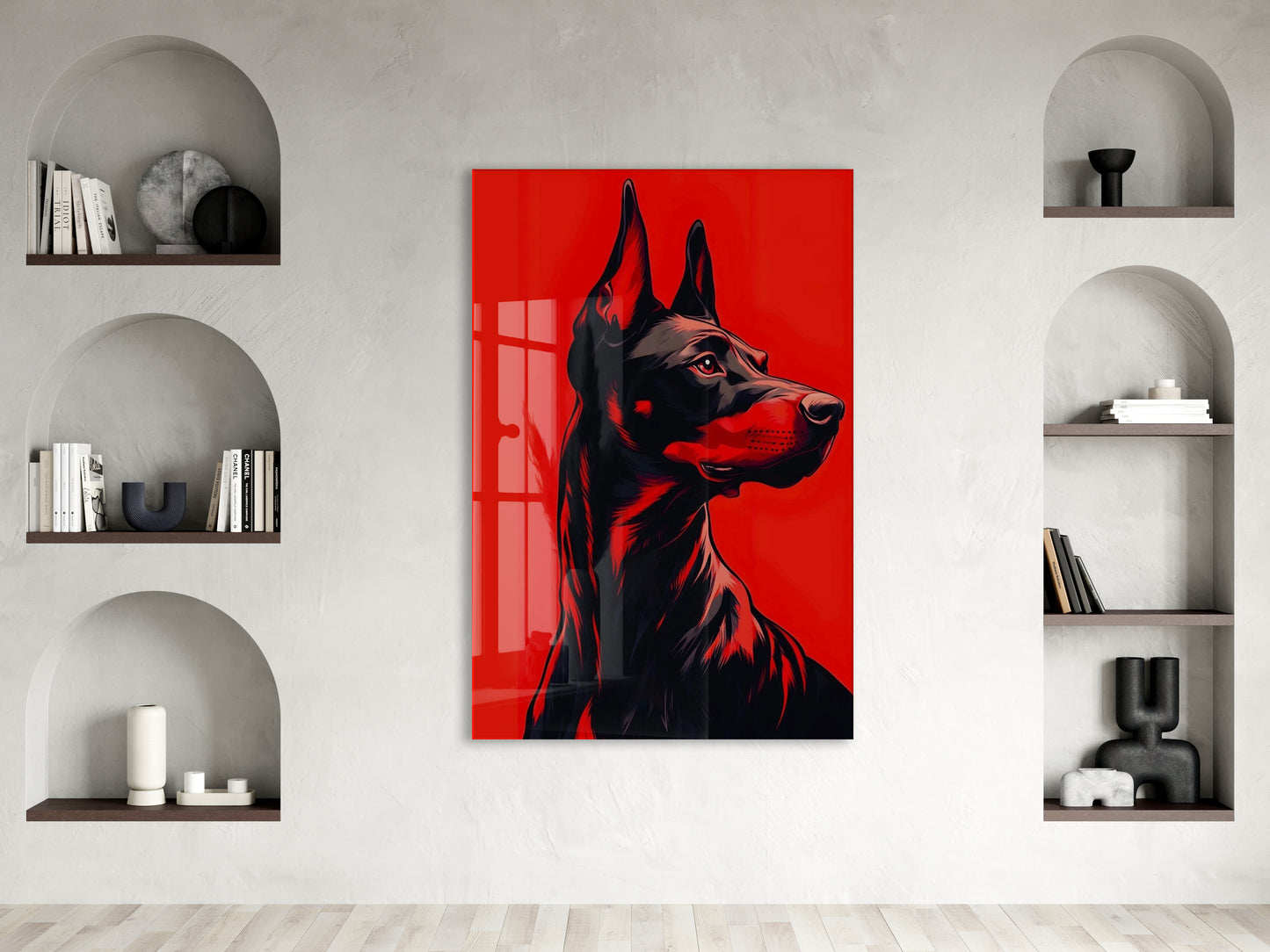 Doberman Portre – Kırmızı Arka Plan Modern Duvar Tablosu - Peony139