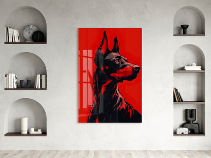 Doberman Portre – Kırmızı Arka Plan Modern Duvar Tablosu - Peony139