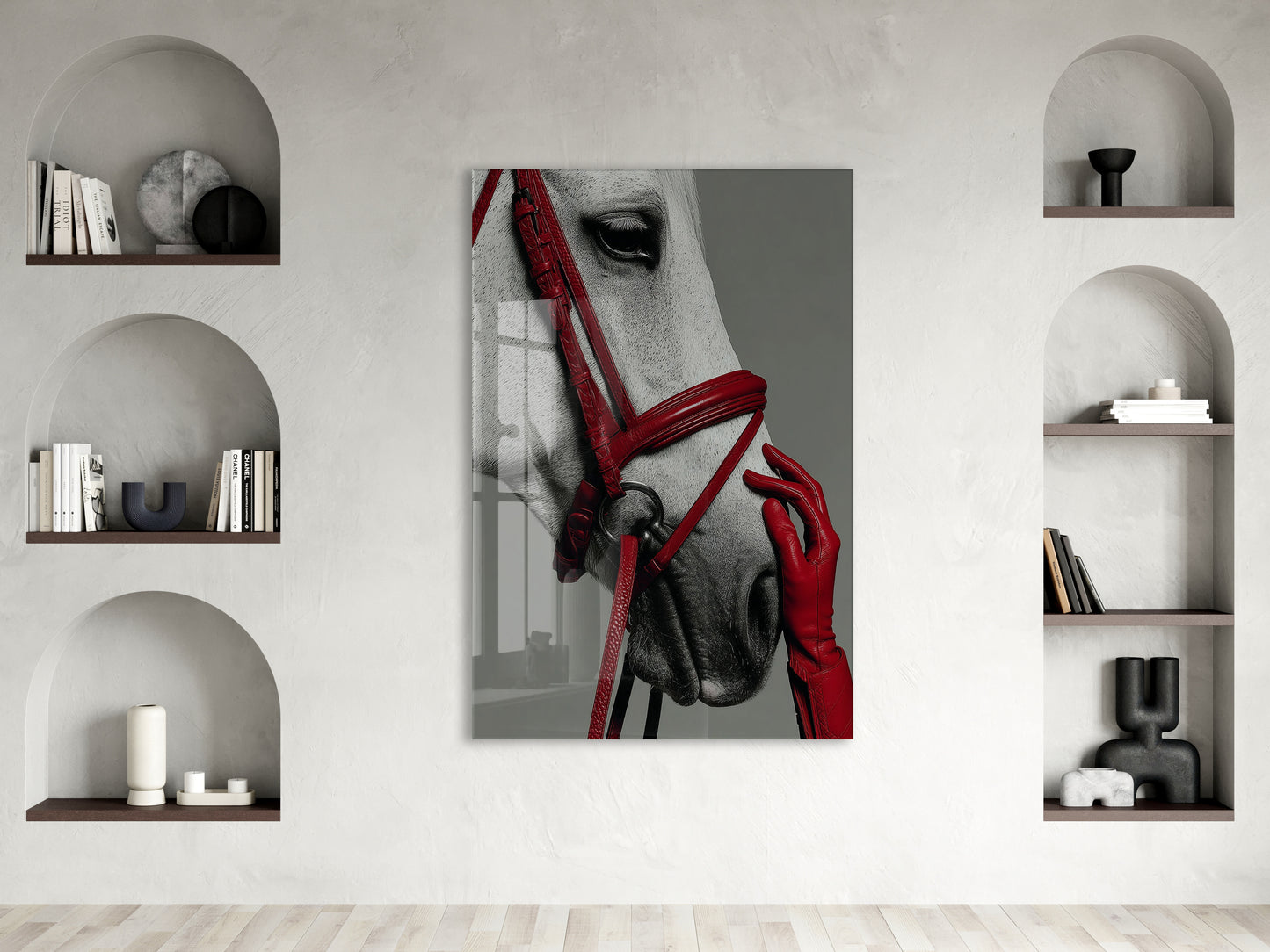 “Soylu Ruh” – Modern Beyaz At Sanat Cam Tablosu - Peony066