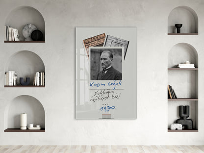 Mustafa Kemal Atatürk 10 Kasım Anma Cam Tablo – Kasım Soğuk Yokluğun Isıtıyor Bizi Tasarım Duvar Dekoru -PeonyAta075