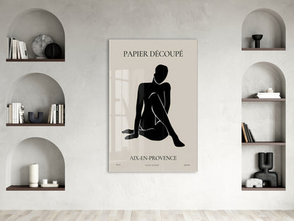 Papier Découpé Minimal Kadın Silüeti Cam Tablo | Modern Soyut Sanat UV Baskılı Temperli Cam Duvar Dekoru - Peony156