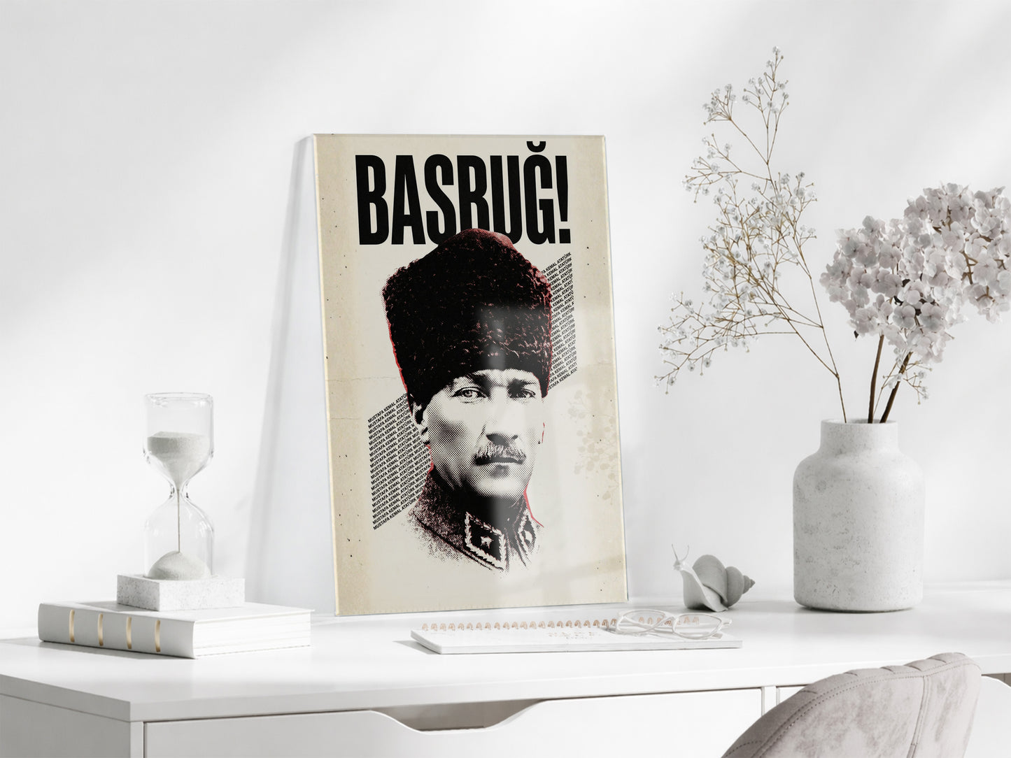Başbuğ Mustafa Kemal Atatürk Cam Tablo – Modern Tipografik Atatürk Portre Duvar Dekoru -PeonyAta070