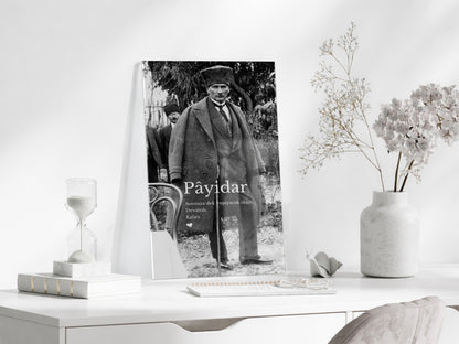 Payidar Atatürk Cam Tablo | Siyah Beyaz Atatürk Portresi, Anlamlı Duvar Dekoru, UV Baskı Temperli Cam Tablo PeonyAta049