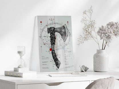 “Keskin Denge” – Geometrik ve Savaş Baltası Temalı Sanatsal Cam Tablo - Peony061