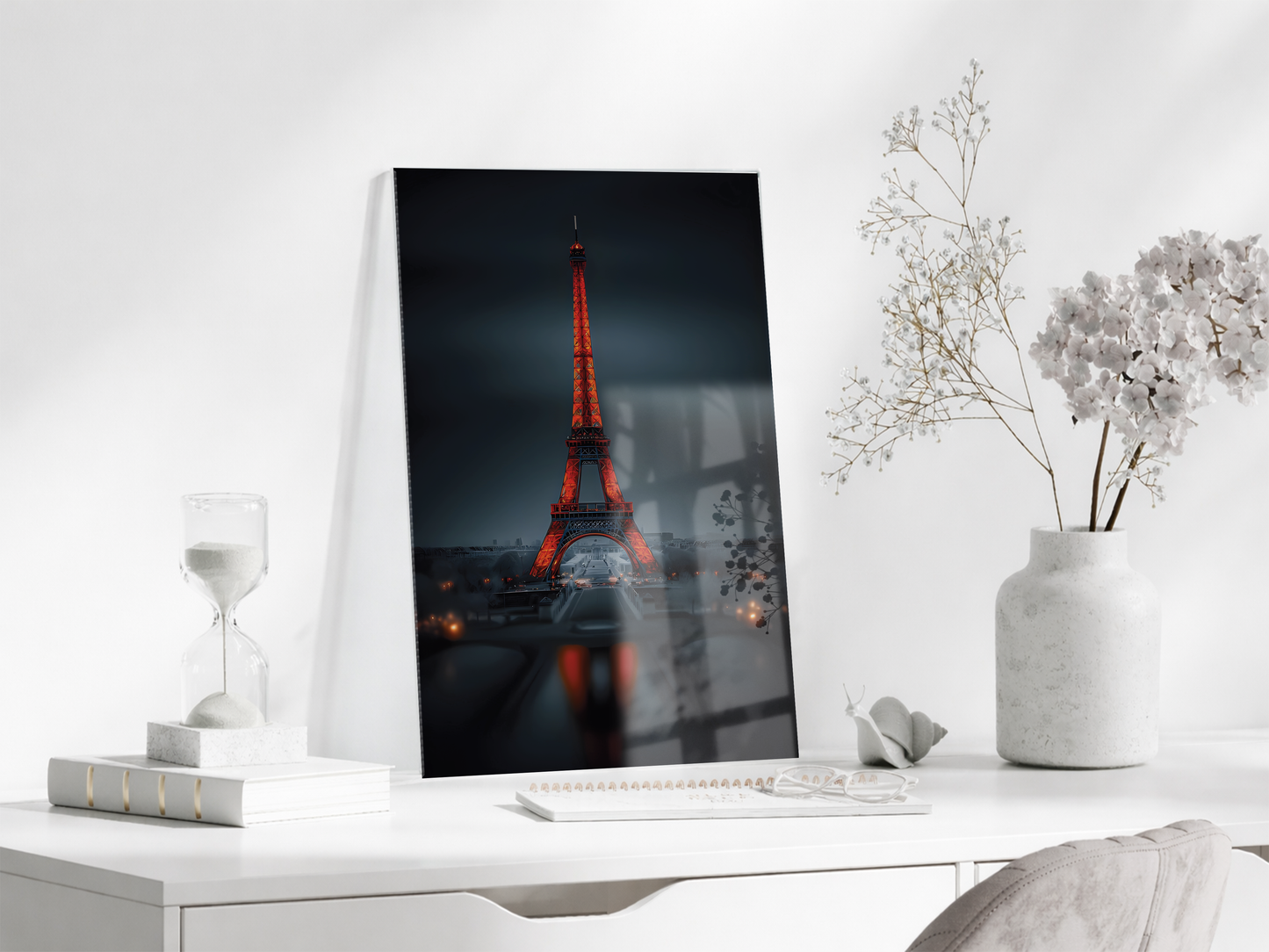 Eiffel Tower Night Glass Wall Art – Premium Tempered Glass Print - Peony045
