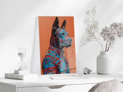 Modern Geometrik Köpek Portresi Cam Tablo – Renkli Pop Art Temalı UV Baskılı Temperli Cam Duvar Tablosu - Peony011