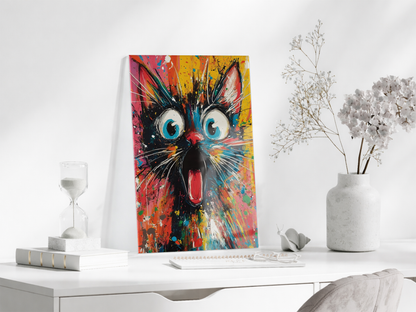 Şaşkın Kedi – Renkli Pop Art Duvar  Cam Sanatı- Peony050