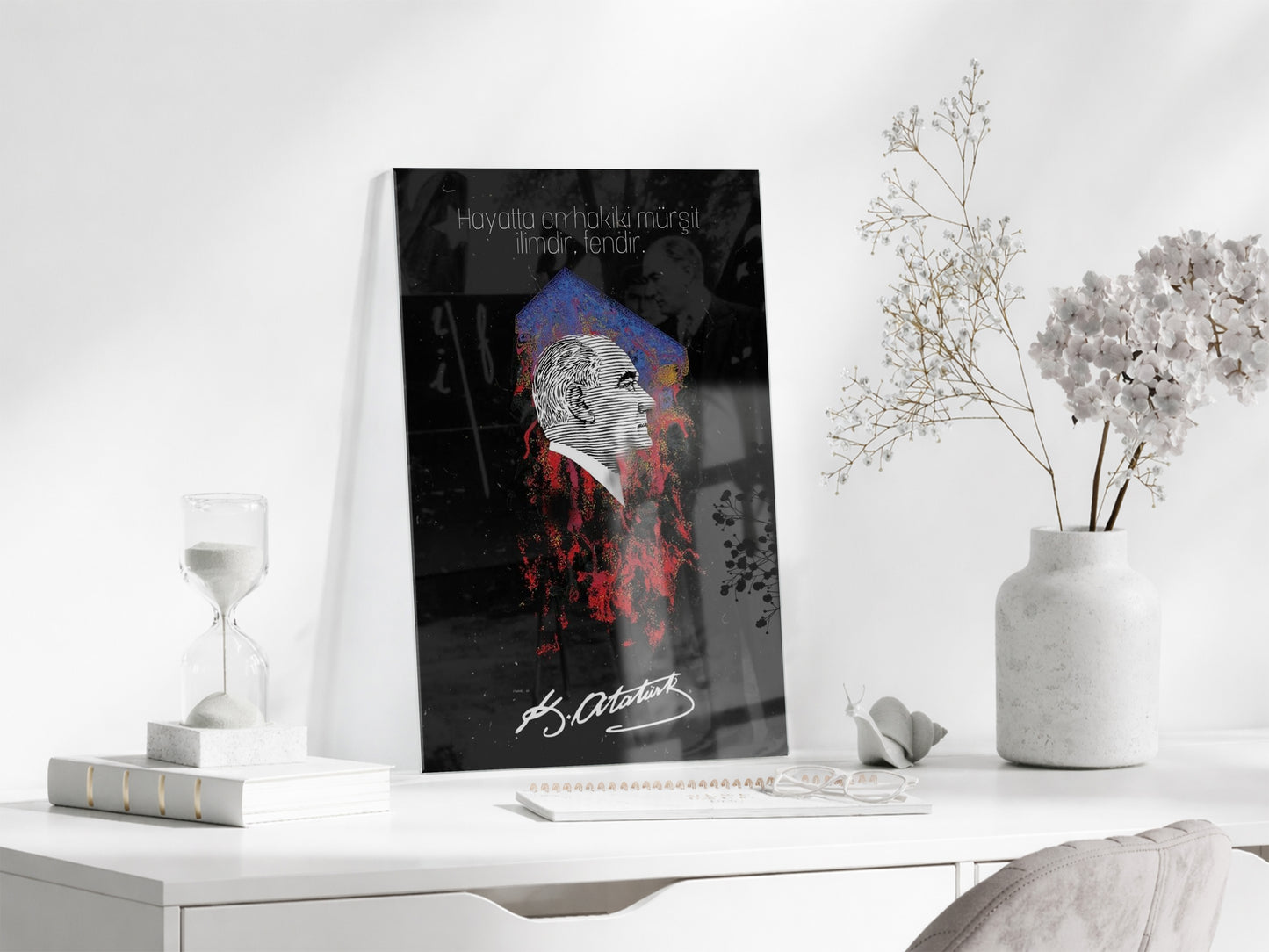 Mustafa Kemal Atatürk – “Hayatta En Hakiki Mürşit İlimdir” Cam Tablo -PeonyAta077