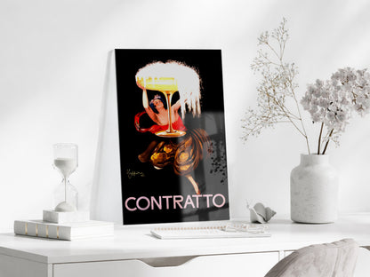 Contratto Vintage Cam Tablo | Art Deco Kokteyl Posteri UV Baskılı Temperli Cam Duvar Dekoru - Peony153