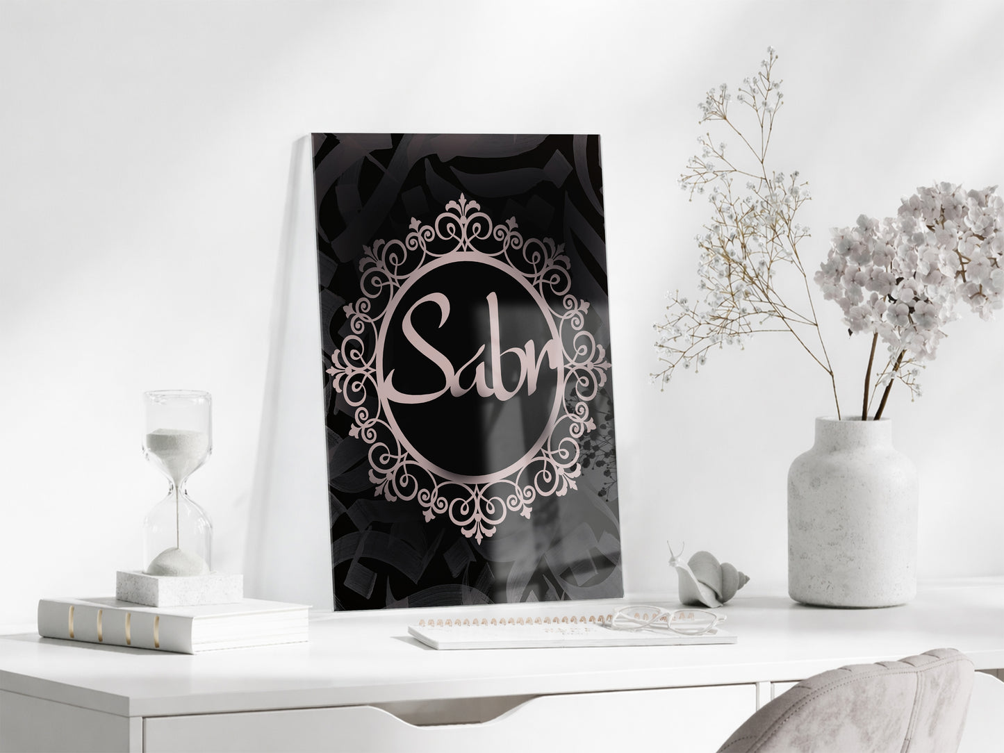 Sabır Yazılı İslami Cam Tablo- PeonyDini052