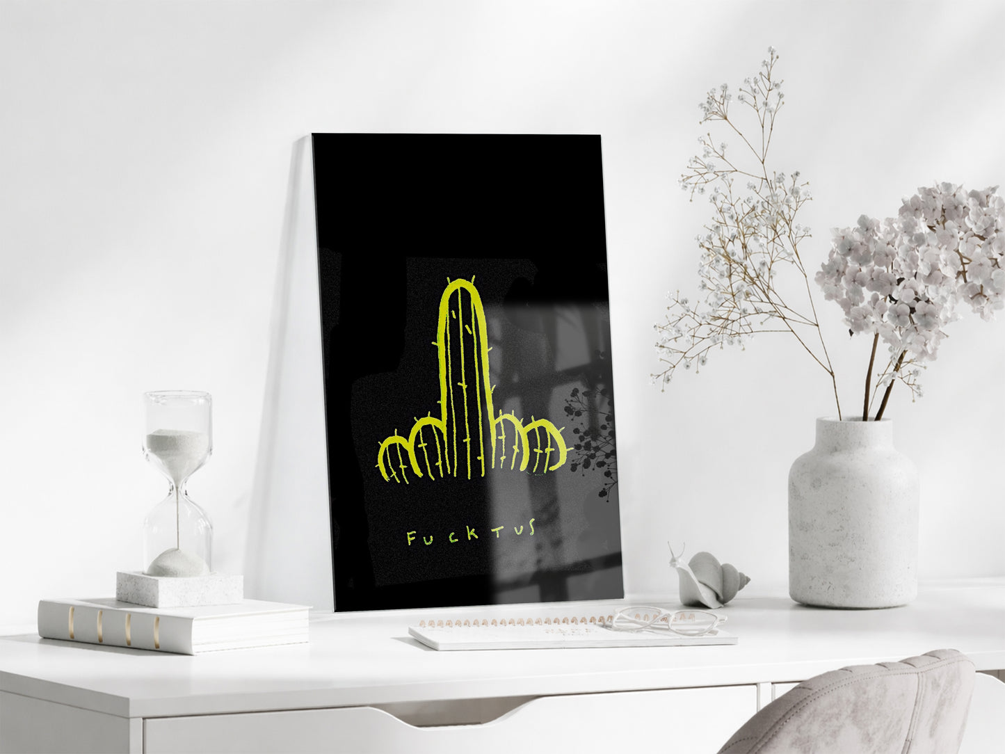 Underground Neon Kaktüs Cam Tablo – Genç Odası ve Bar Dekoru - Peony097