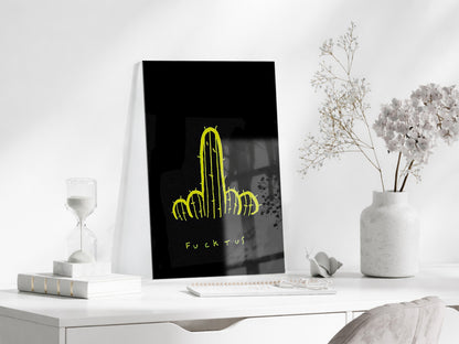 Underground Neon Kaktüs Cam Tablo – Genç Odası ve Bar Dekoru - Peony097