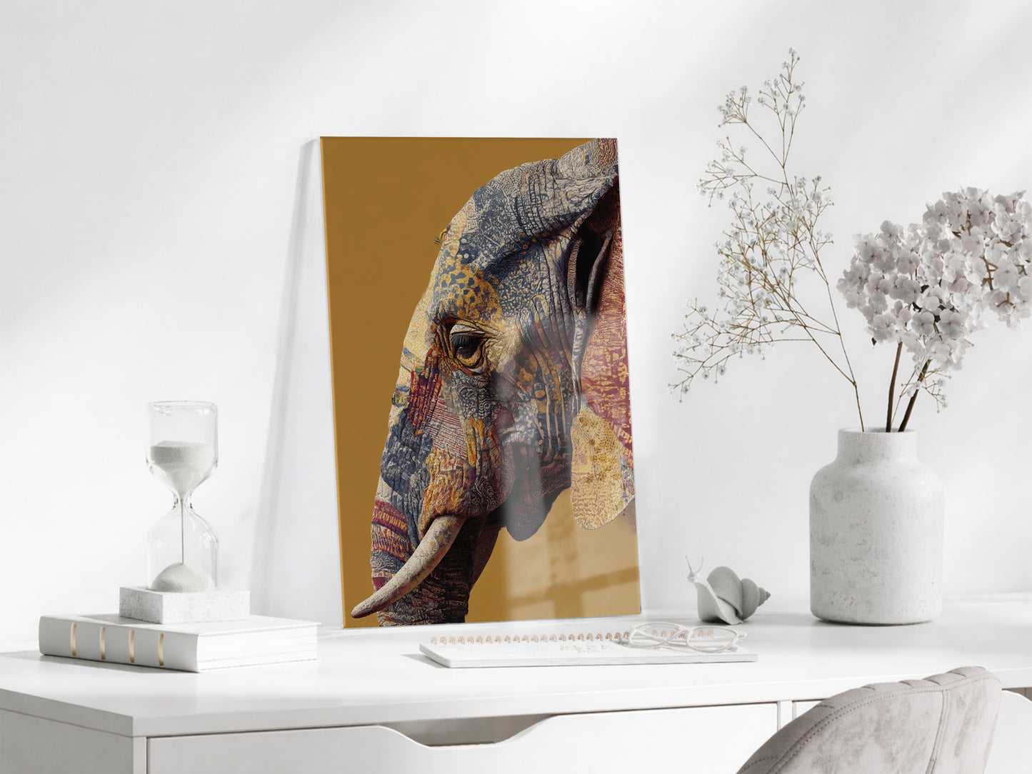 Bohem Stil Fil İllüstrasyonu – Hardal Fonlu Dekoratif Tabl - Peony118