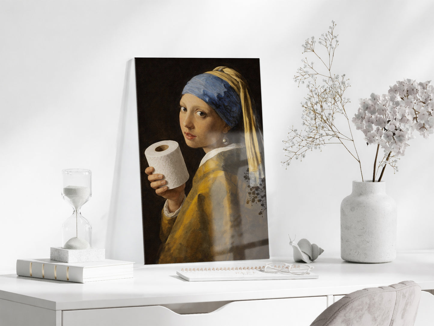 Banyo Dekoruna Özel Mizahi Cam Tablo – Klasik Sanat Modern Dokunuş- Peony091