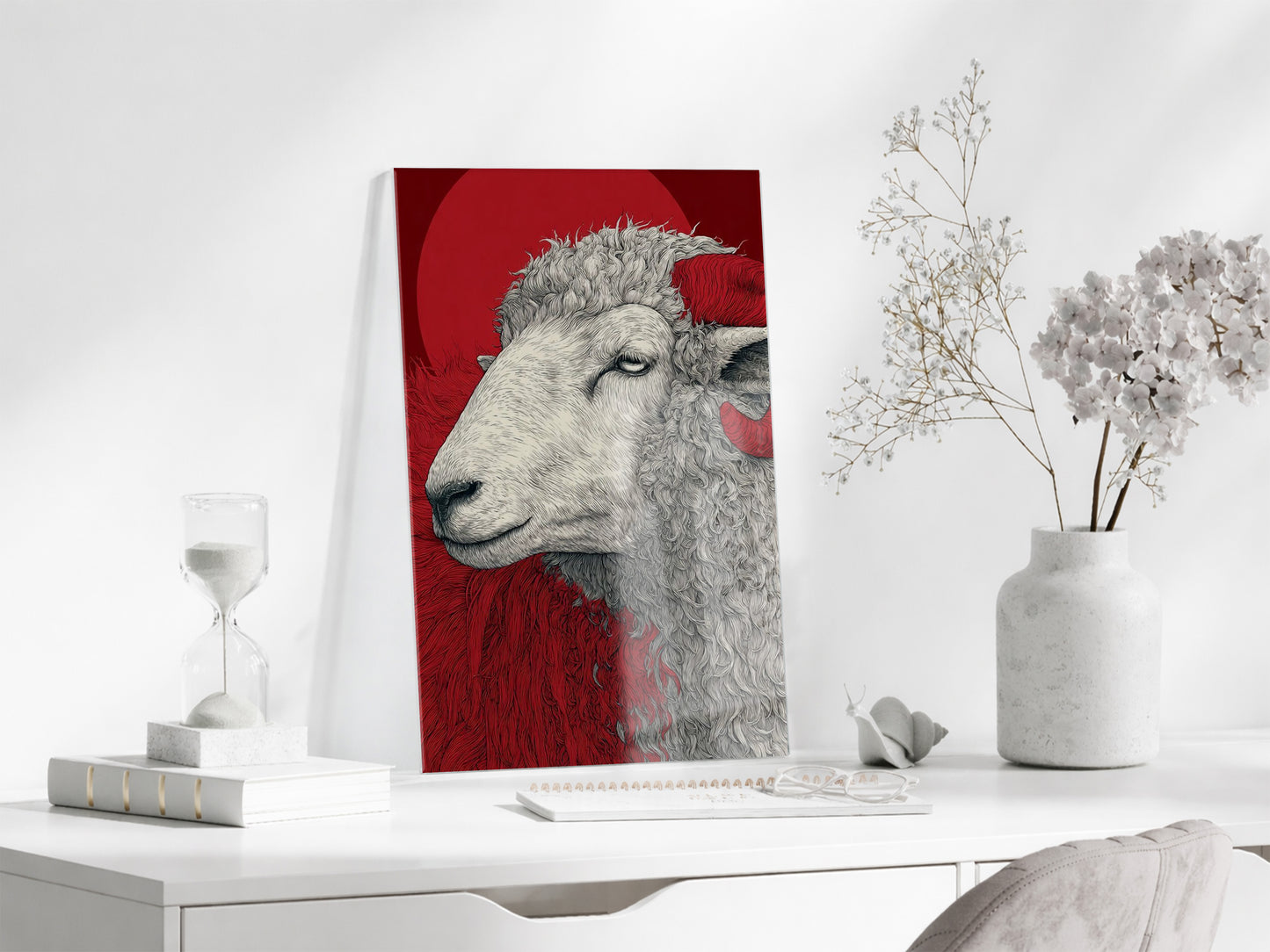 Lider Ruhlu Koç Cam Tablo – Modern Sanat Tarzı Kırmızı Duvar Dekoru - Peony078