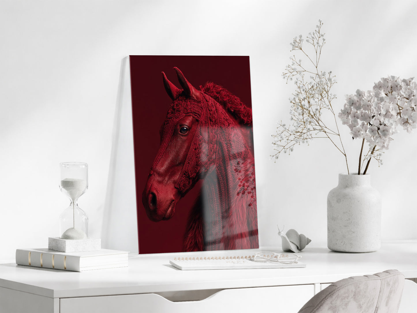 “Ateşin Ruhu” – Kızıl At Figürlü Sanatsal Cam Tablo- Peony063
