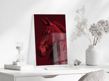 “Ateşin Ruhu” – Kızıl At Figürlü Sanatsal Cam Tablo- Peony063