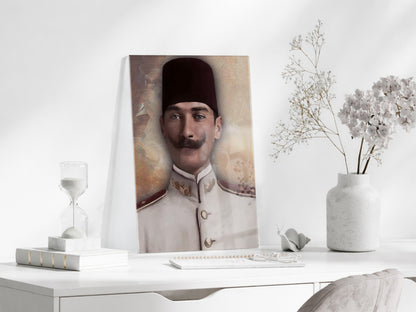 Atatürk Cam Tablo – Fesli Portre Tasarımı, 4 mm Temperli Cam Üzerine Modern ve Klasik Duvar Dekoru -PeonyAta1020
