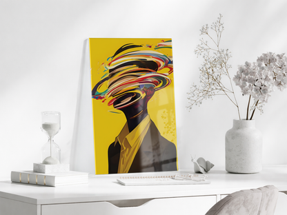 Modern Soyut Portre Cam Tablo – Renkli Fırça Efektli Sanatsal UV Baskılı Temperli Cam Duvar Tablosu - Peony014