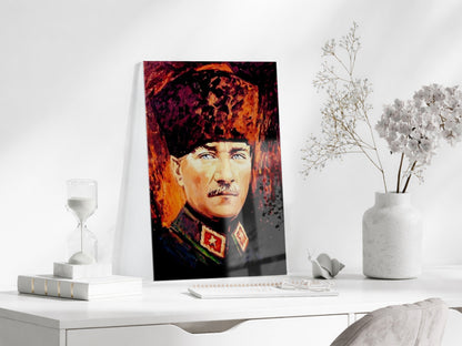 Kalpaklı Mustafa Kemal Atatürk Cam Tablo | Sanatsal UV Baskılı Temperli Cam -PeonyAta1334