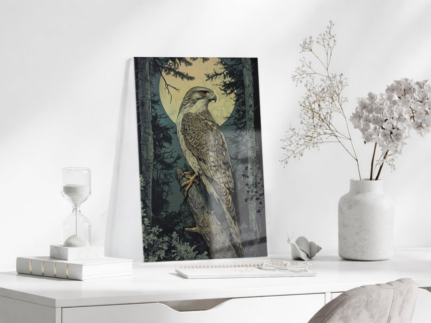 Gece Ormanında Yırtıcı Kuş Poster – Doğa ve Vahşi Yaşam Dekoru - Peony114