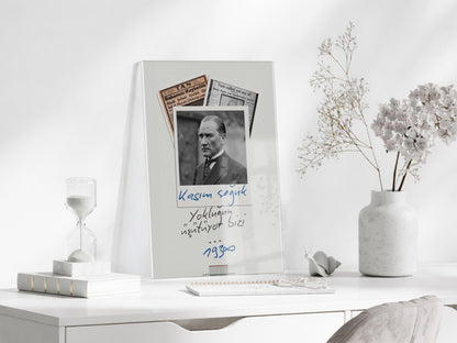 Mustafa Kemal Atatürk 10 Kasım Anma Cam Tablo – Kasım Soğuk Yokluğun Isıtıyor Bizi Tasarım Duvar Dekoru -PeonyAta075