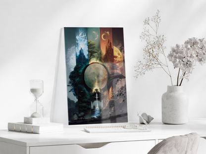 Modern Fantastik Doğa Kapısı Cam Tablo – Çok Katmanlı Sanatsal UV Baskılı Temperli Cam Duvar Tablosu  - Peony002