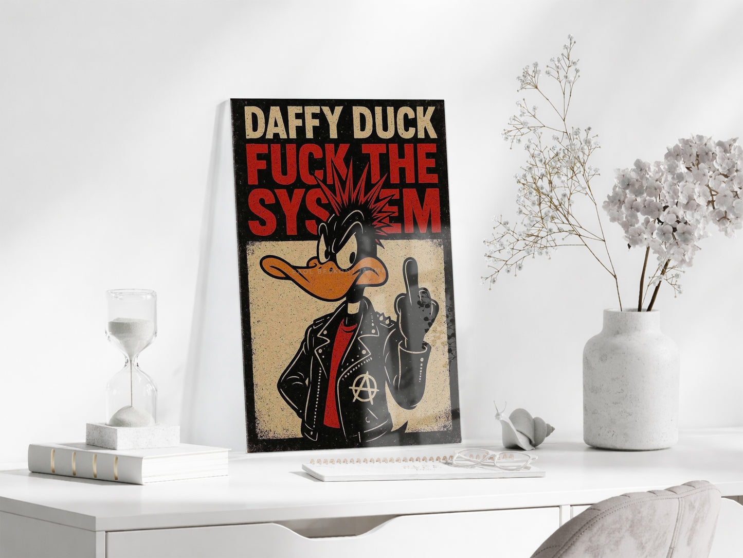 Daffy Duck Fuck The System Cam Tablo – Punk Temalı Duvar Dekorasyonu - Peony109