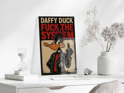 Daffy Duck Fuck The System Cam Tablo – Punk Temalı Duvar Dekorasyonu - Peony109