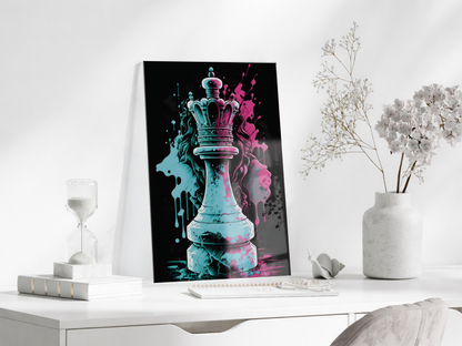 Satranç Kralı Cam Tablo – Güç ve Strateji Temalı Modern Pop Art, UV Baskılı Temperli Cam Duvar Tablosu - Peony037