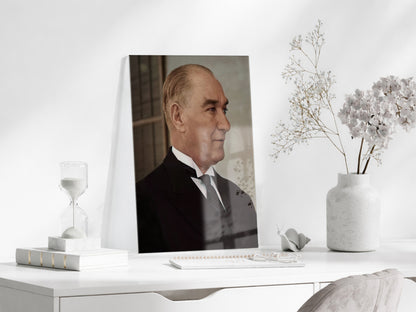 Atatürk Profil Portre Cam Tablo – Liderlik ve Vizyonu Yansıtan Modern 4 mm Temperli Cam Duvar Dekoru -PeonyAta1002